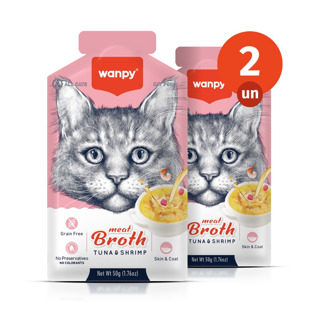 Kit 2 Truly Wanpy Petisco Sopa para Gatos Sabor Atum e Camarão 50g em Oferta na Shopee