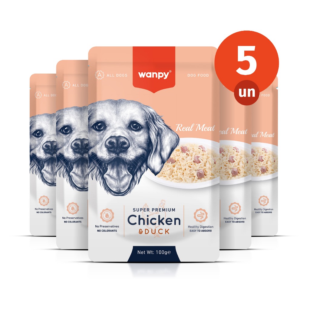 Kit 5 Truly Wanpy Petisco Sachê para Cães Sabor Frango e Pato 100g em Oferta na Shopee