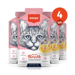 Kit 4 Truly Wanpy Petisco Sopa para Gatos Sabor Atum e Camarão 50g