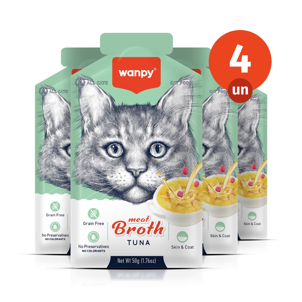 Kit 4 Truly Wanpy Petisco Sopa para Gatos Sabor Atum 50g