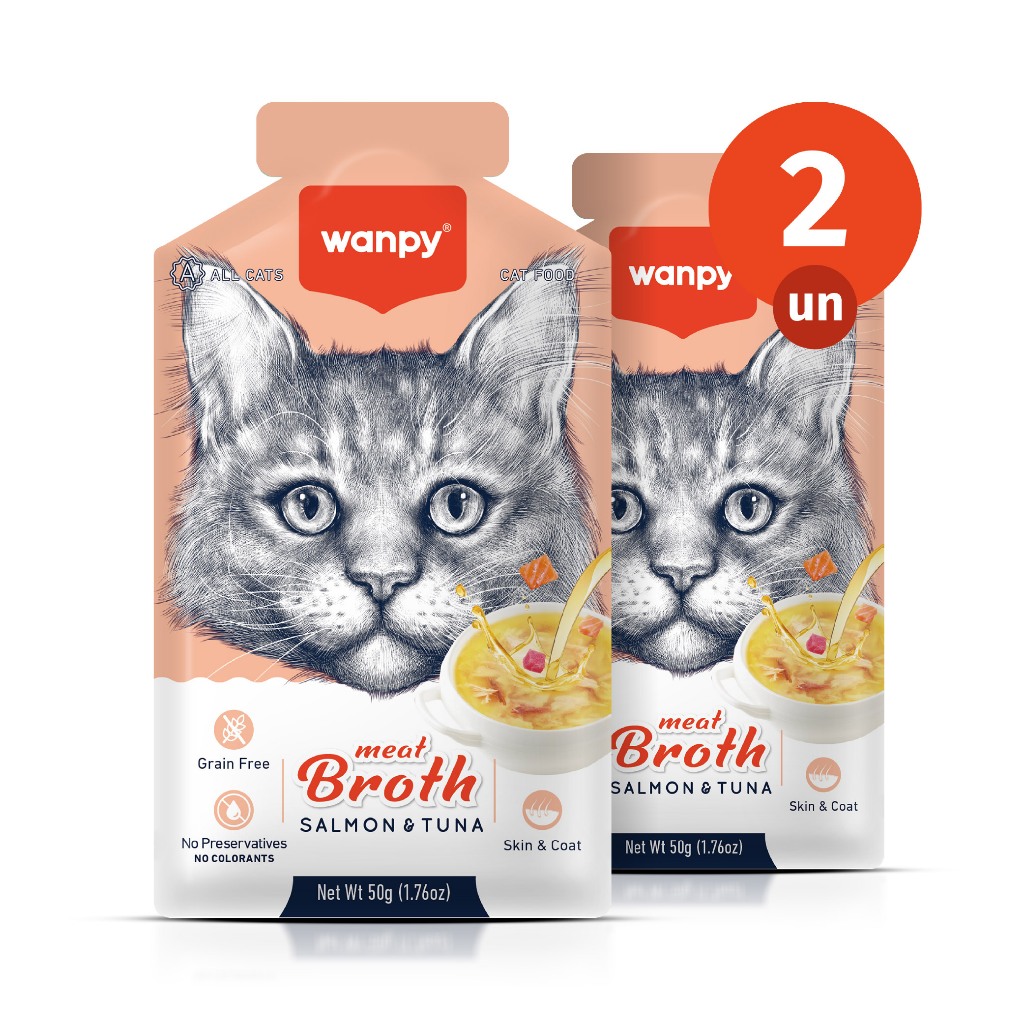 Kit 2 Truly Wanpy Petisco Sopa para Gatos Sabor Salmão e Atum 50g em Oferta na Shopee