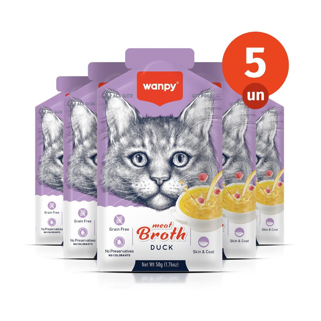 Kit 5 Truly Wanpy Petisco Sopa para Gatos Sabor Pato 50g em Oferta na Shopee