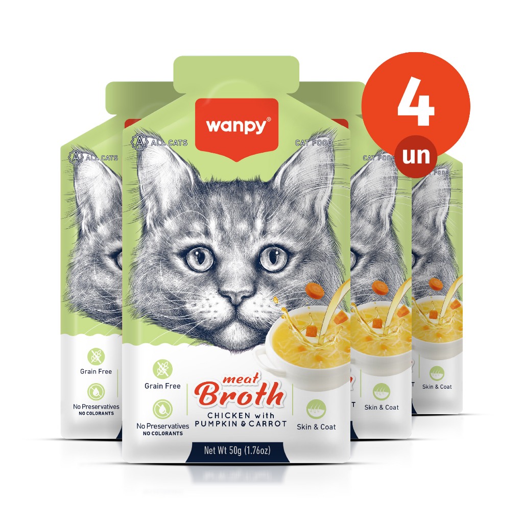 Kit 4 Truly Wanpy Petisco Sopa para Gatos Sabor Frango, Abóbora e Cenoura 50g