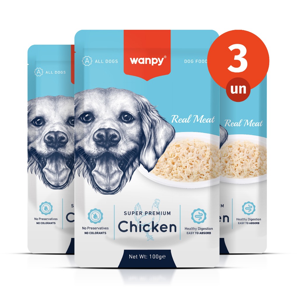 Kit 3 Truly Wanpy Petisco Sachê para Cães Sabor Frango 100g