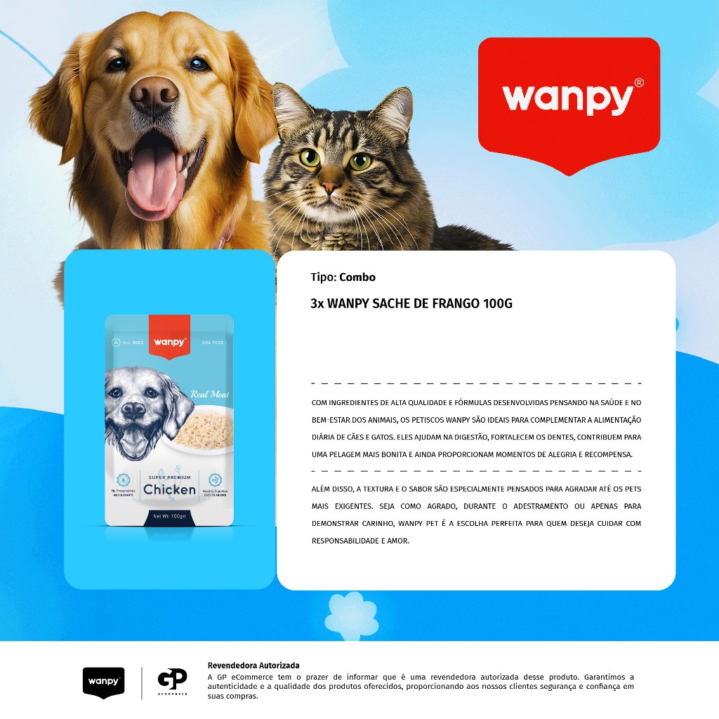 Kit 3 Truly Wanpy Petisco Sachê para Cães Sabor Frango 100g — imagem 2 de 2