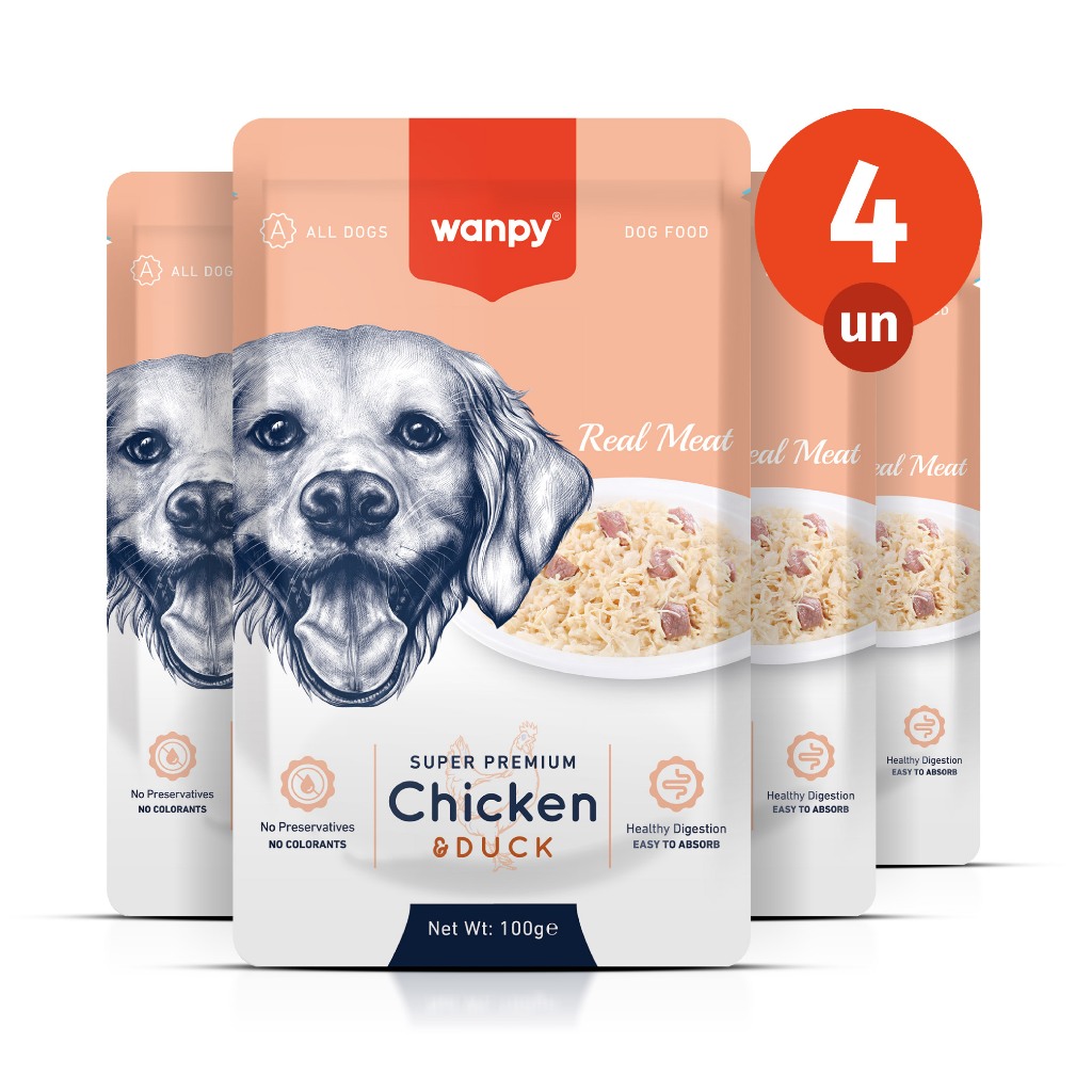 Kit 4 Truly Wanpy Petisco Sachê para Cães Sabor Frango e Pato 100g