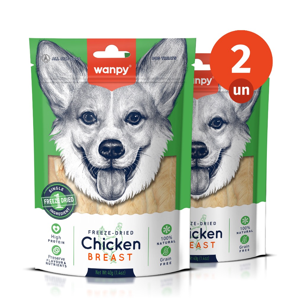 Kit 2 Truly Wanpy Petisco Freeze Dried para Cães Sabor Peito de Frango 40g