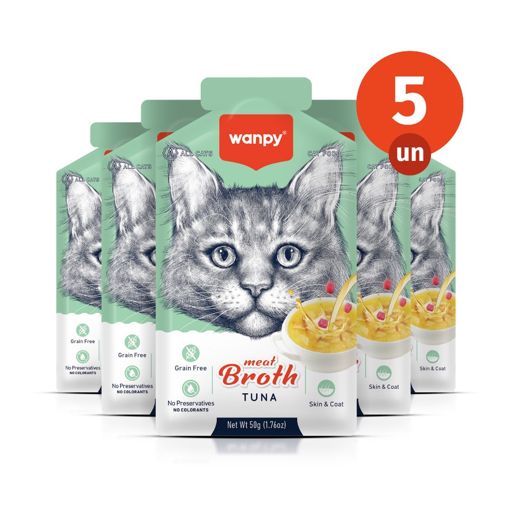 Kit 5 Truly Wanpy Petisco Sopa para Gatos Sabor Atum 50g em Oferta na Shopee