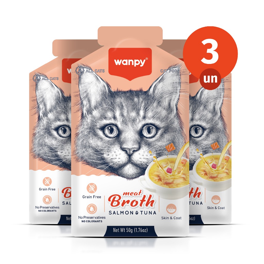 Kit 3 Truly Wanpy Petisco Sopa para Gatos Sabor Salmão e Atum 50g