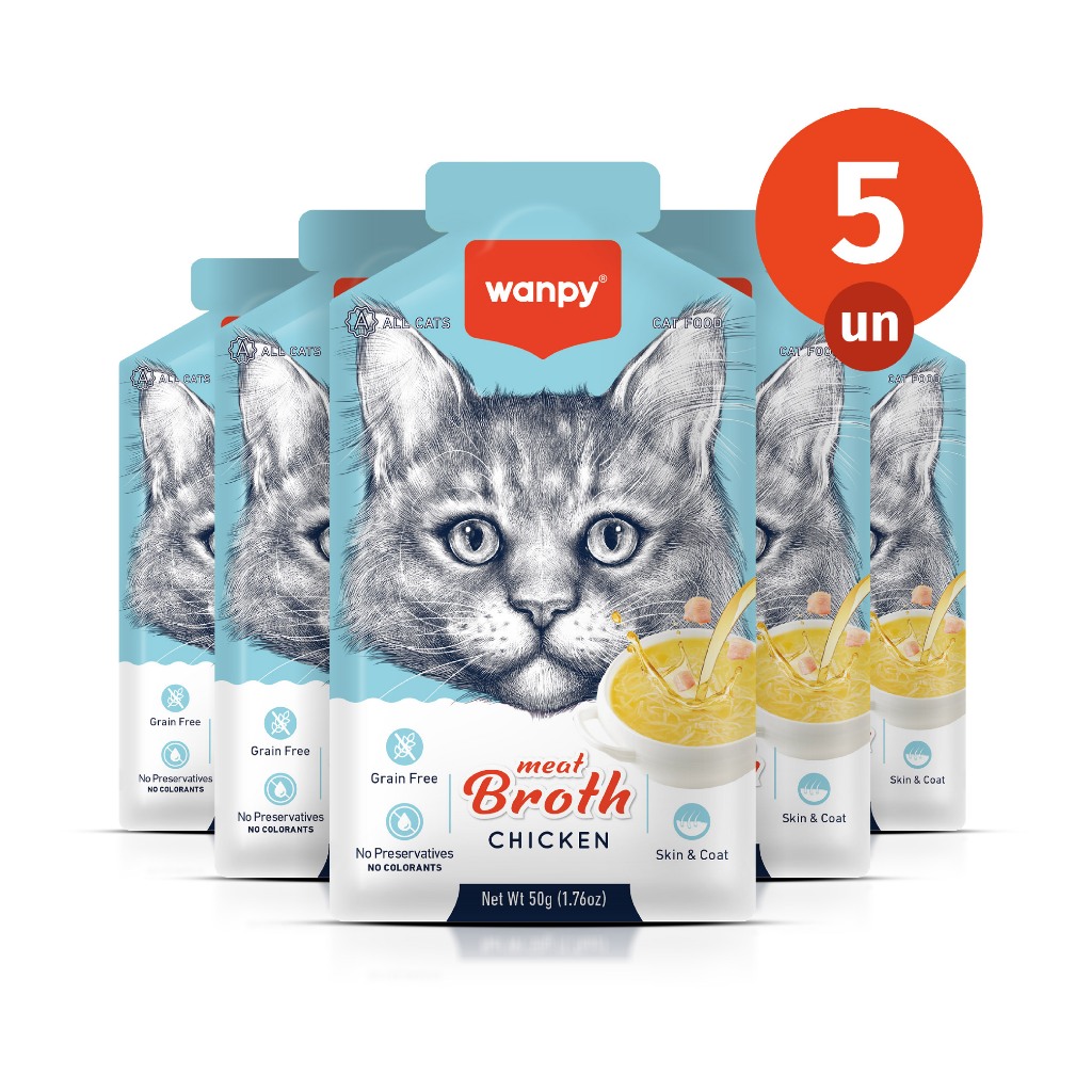 Kit 5 Truly Wanpy Petisco Sopa para Gatos Sabor Frango 50g