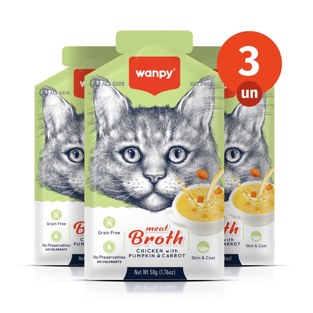 Kit 3 Truly Wanpy Petisco Sopa para Gatos Sabor Frango, Abóbora e Cenoura 50g em Oferta na Shopee