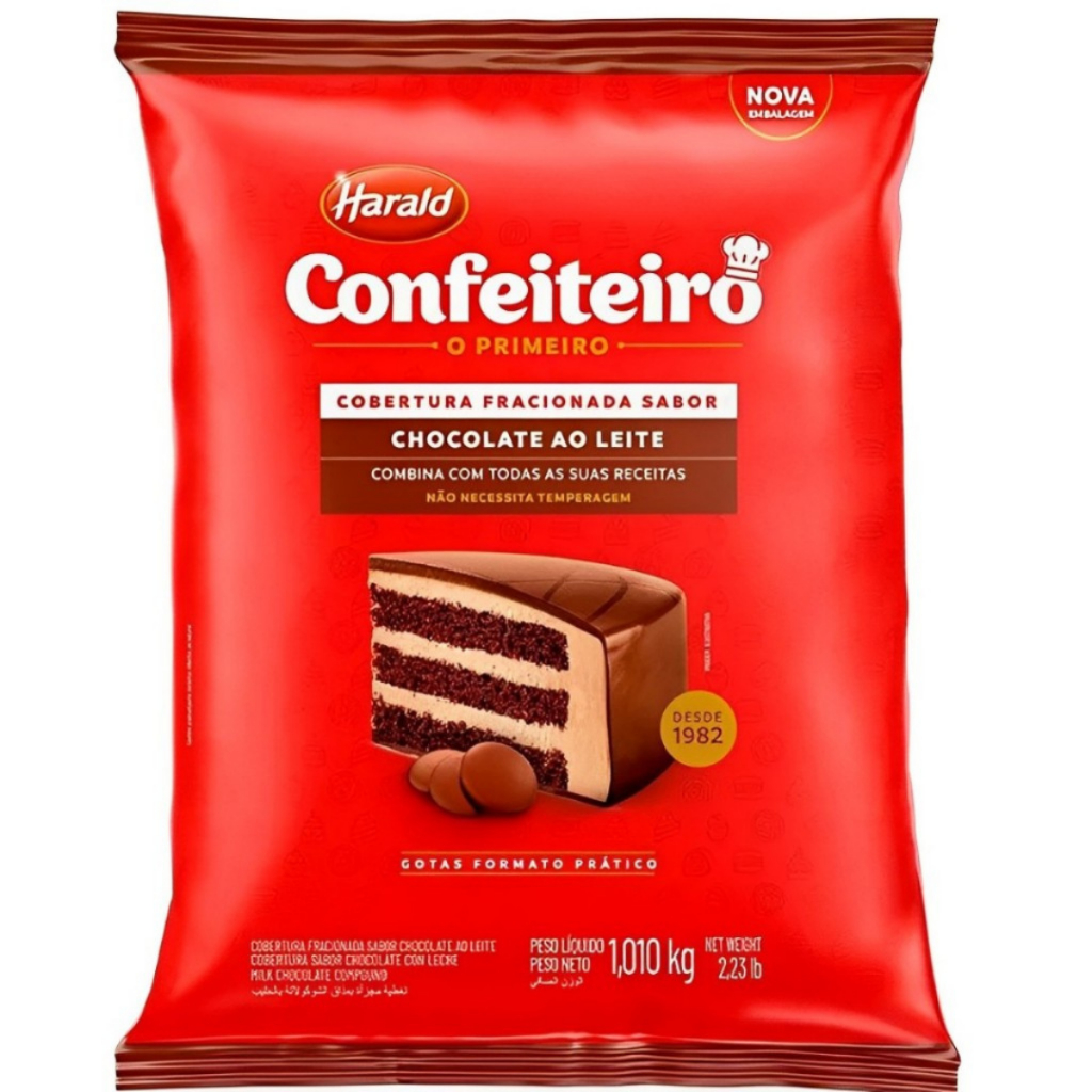 Cobertura Confeiteiro Fracionada Chocolate Ao Leite em Gotas 1,01kg Harald em Oferta na Shopee