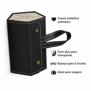 Estojo Porta Óculos Preto Dobrável De Couro Para 5 Unidades, Case Portátil Com Alça E Fecho Metálico em Oferta na Shopee