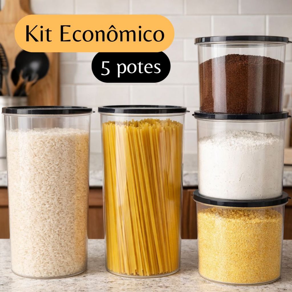 Potes redondo transparente kit mantimento conserva alimento plastico bpa organizador armario cozinha