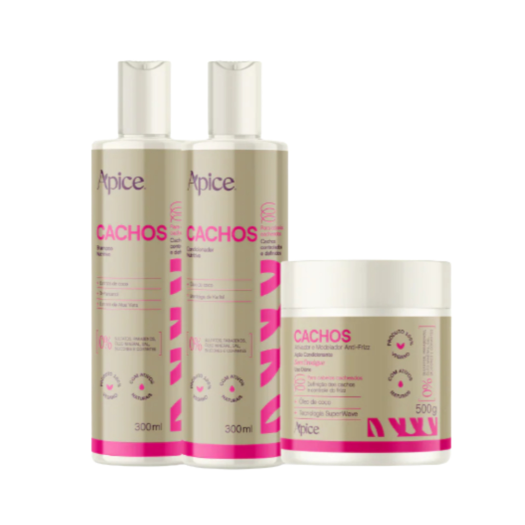 Kit Apice Shampoo Condicionador Ativador de cachos Cachos Nutrição 300ml