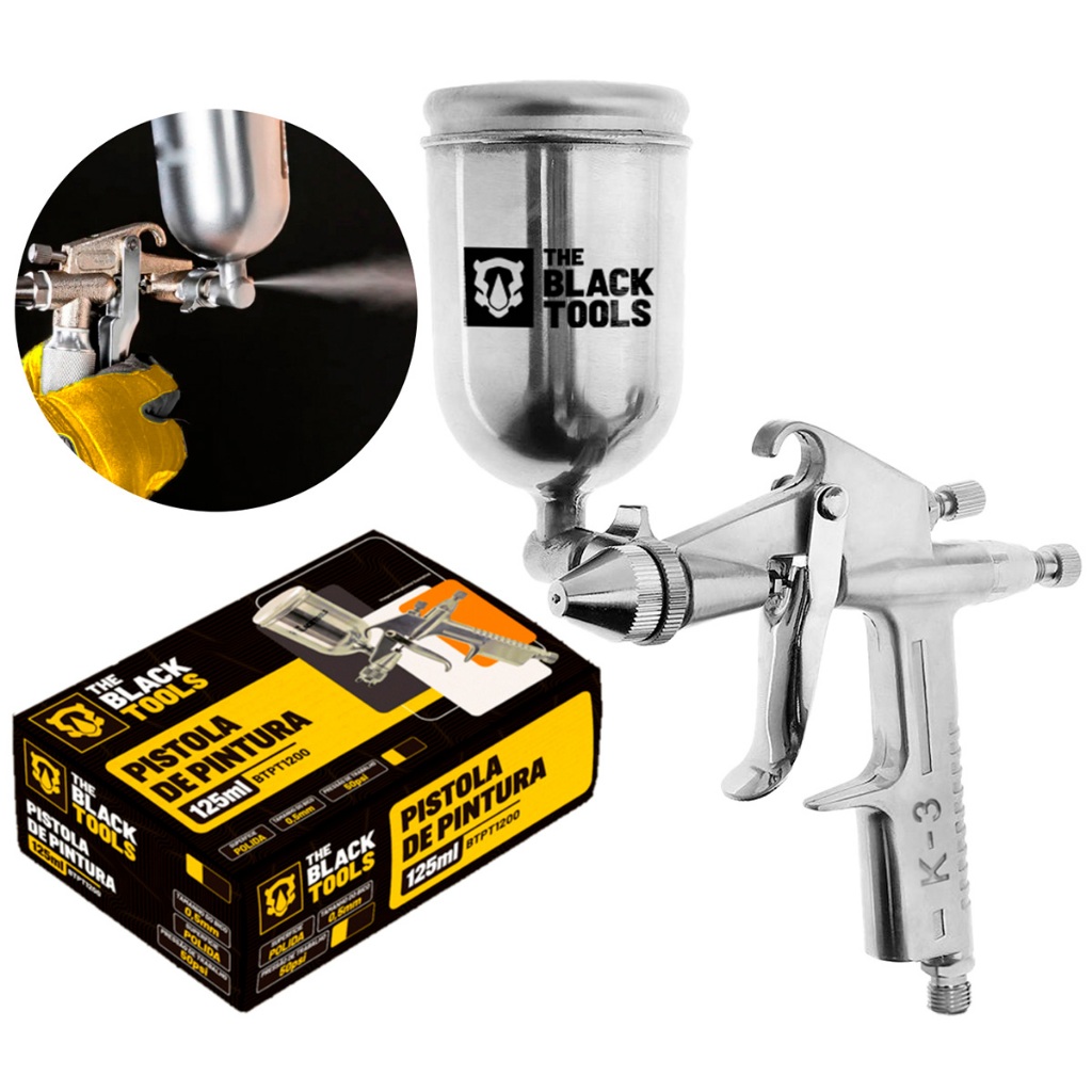 Pistola De Pintura Aerógrafo 0.5mm K3 De Gravidade Bico 125 Ml The Black Tools