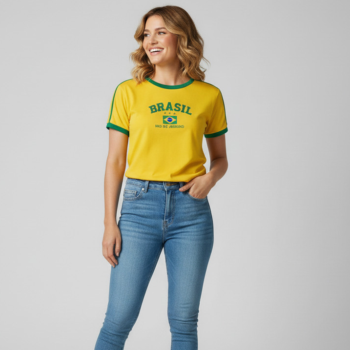Camisa do Brasil bordada feminina regular