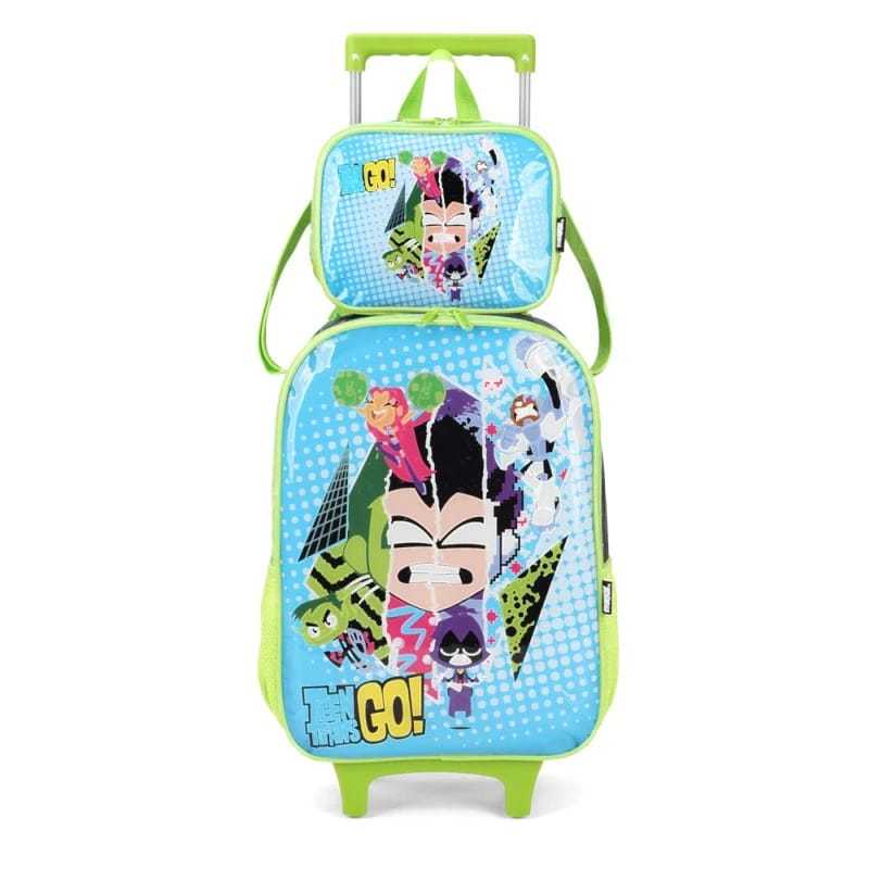 kit Mochila de rodinha teen titans go + lancheira verde e azul kit de 1 unidades original luxcel