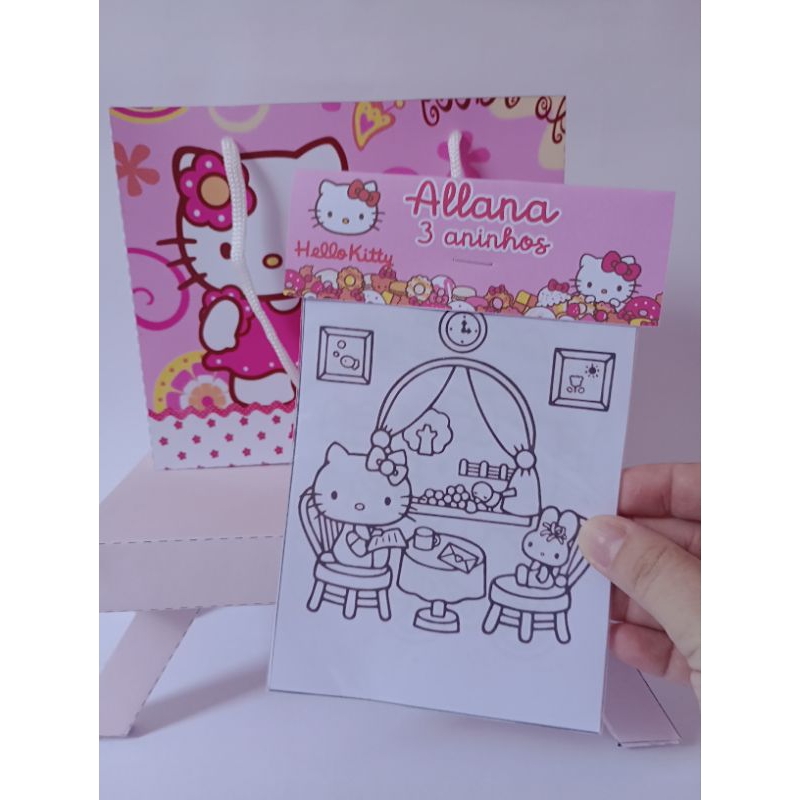 Kit sacolinha+kit colorir Hello Kitty personalizado/20/30/40 unidades. em Oferta na Shopee