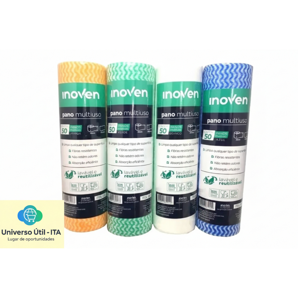 Pano Multiuso Perfex Inoven 28x50cm Rolo com 50 Panos  l Alta Absorção para Limpeza multuso   Perfez