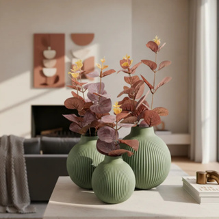 Trio De Vasos Decorativos Com Flores de eucalipto Artificial em Oferta na Shopee