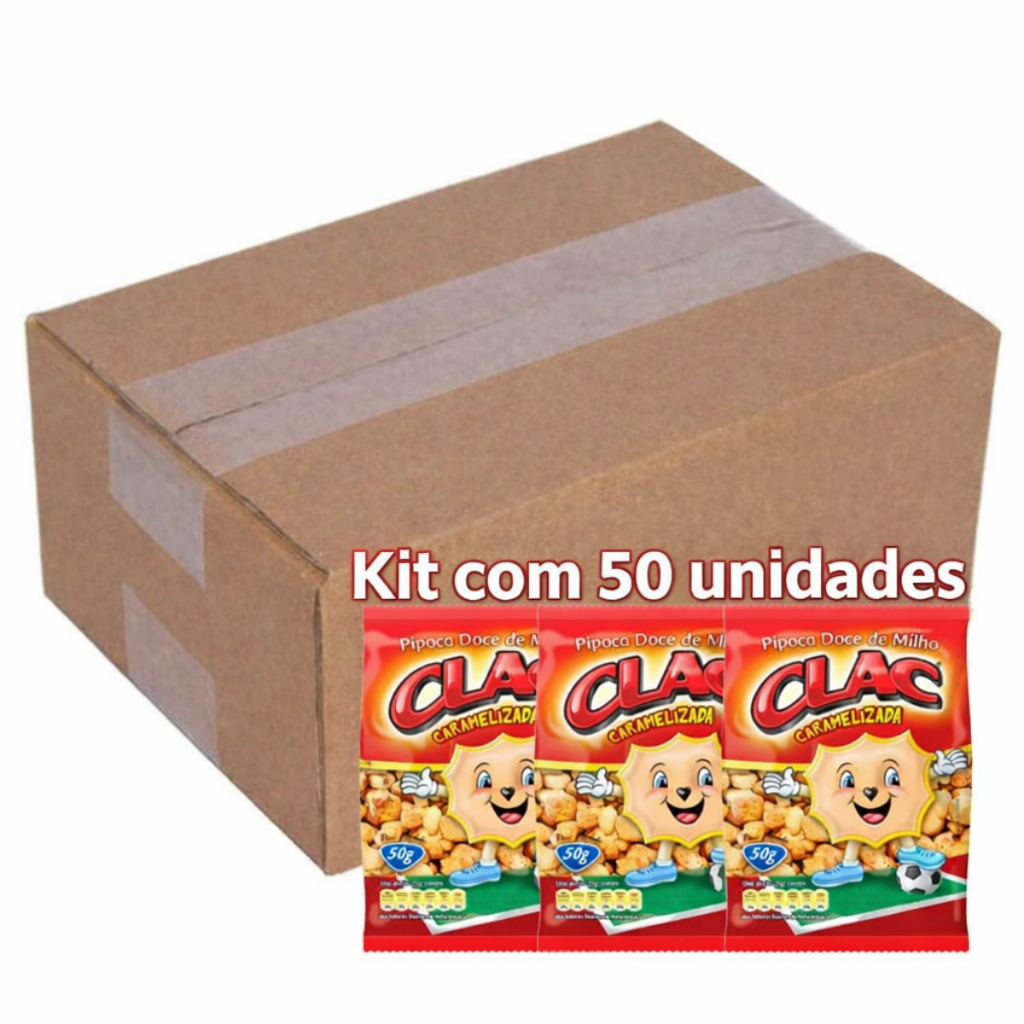 Pipoca Caramelizada Clac 12g com 50 Unidades | Doce Crocante em Oferta na Shopee