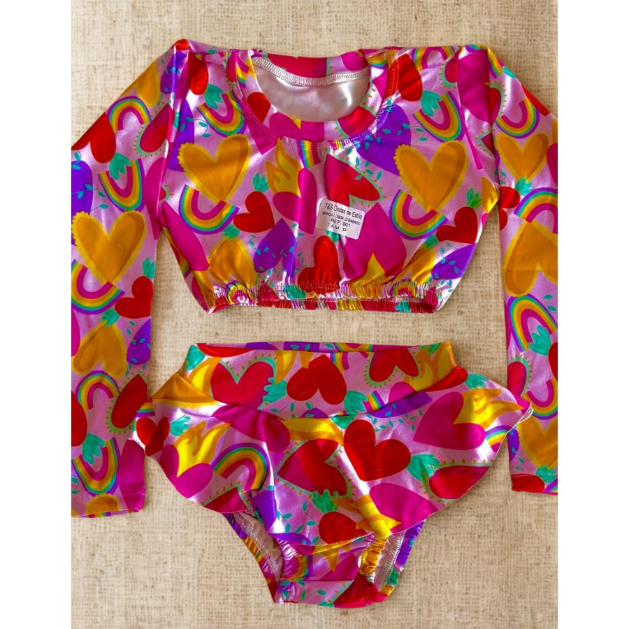Biquini Infantil Conjunto Top Manga Longa e Calcinha Proteção UV  Suplex Premium Moda Praia