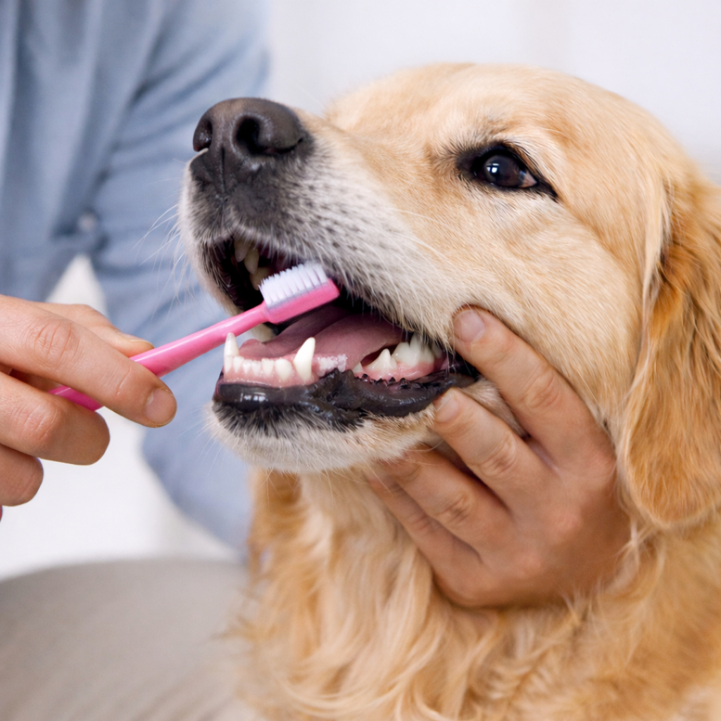 Escova de Dentes Pet Dupla Face com Cabo Longo para Higiene Animal