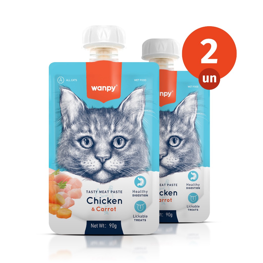 Kit 2 Truly Wanpy Petisco Creamy para Gatos Sabor Frango e Cenoura 90g em Oferta na Shopee
