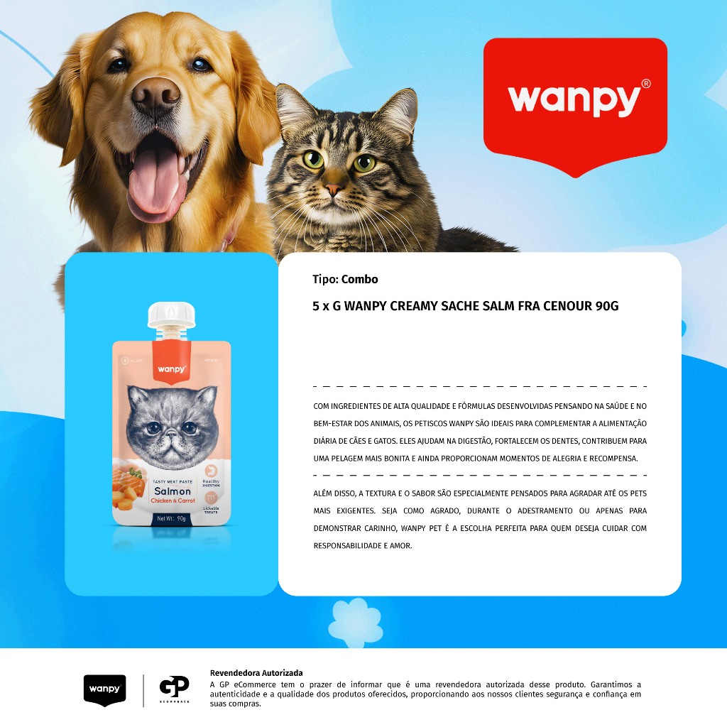 Kit 5 Truly Wanpy Petisco Creamy para Gatos Sabor Salmão, Frango e Cenoura 90g — imagem 2 de 2