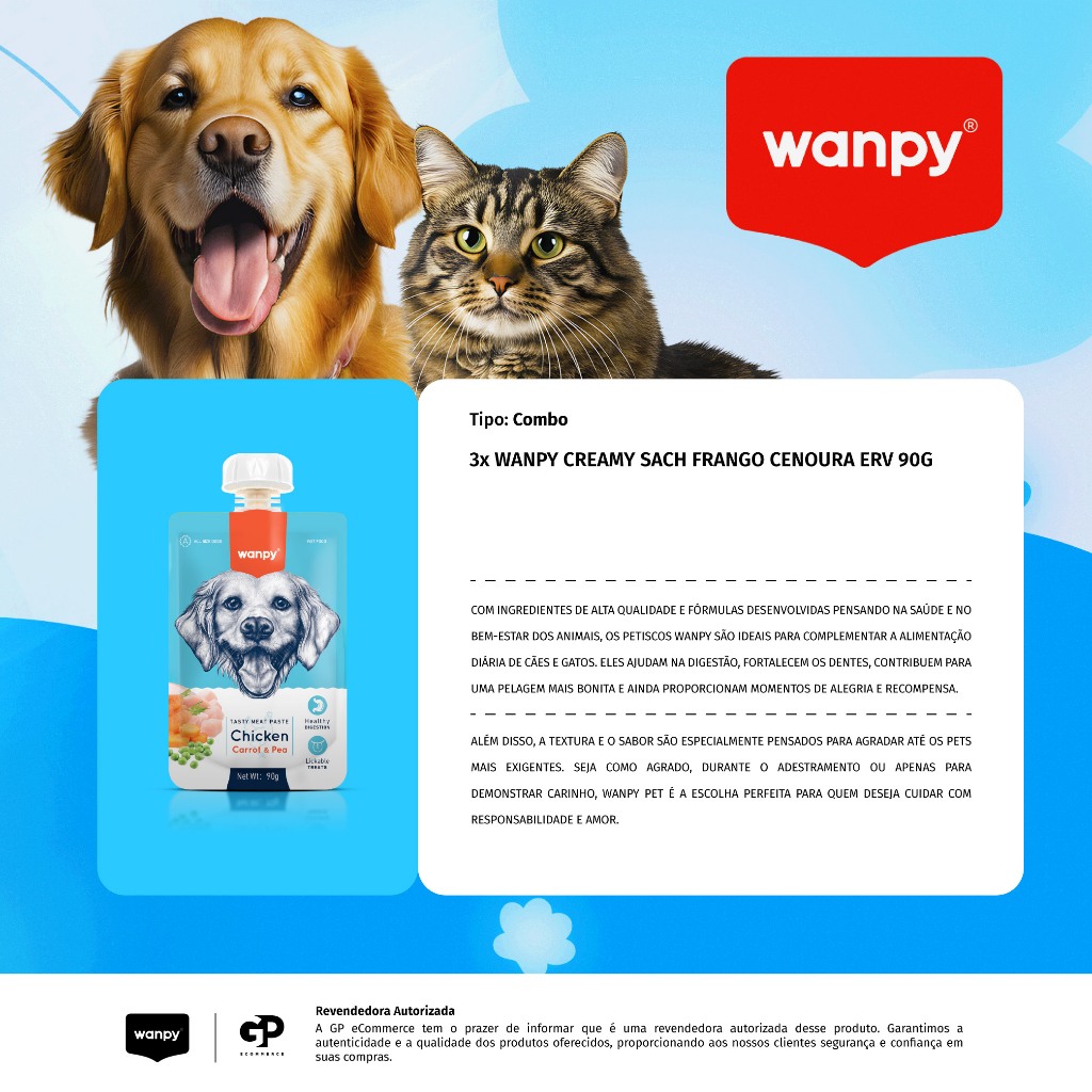 Kit 3 Truly Wanpy Petisco Creamy Sachê para Cães Sabor Frango, Cenoura e Ervilha 90g — imagem 2 de 2