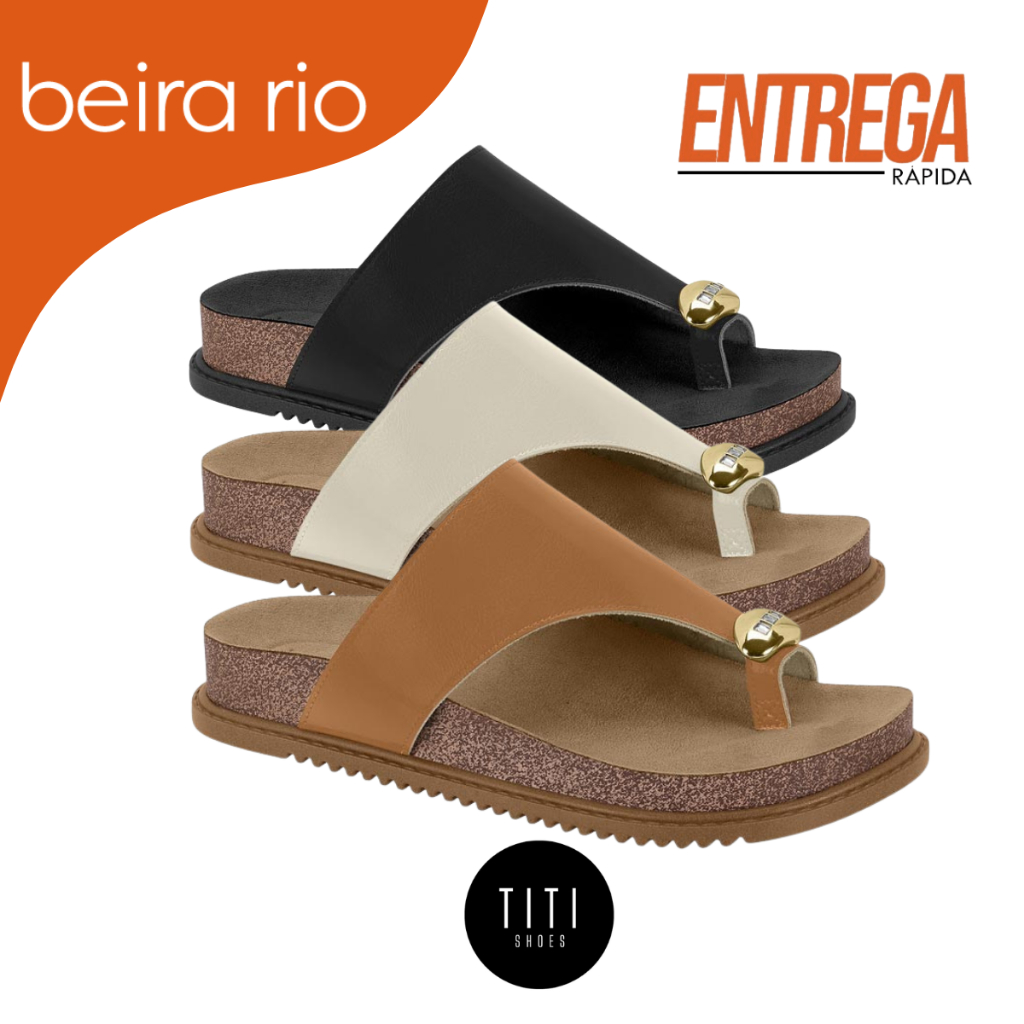 Sandalia Feminina Beira Rio Birken Papete Metalizada Anel De Dedo Conforto Palmilha Macia Original