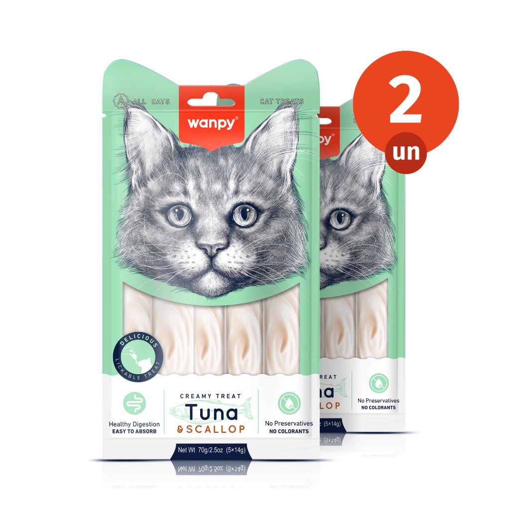 Kit 2 Truly Wanpy Petisco Creamy para Gatos Sabor Atum e Vieira 70g