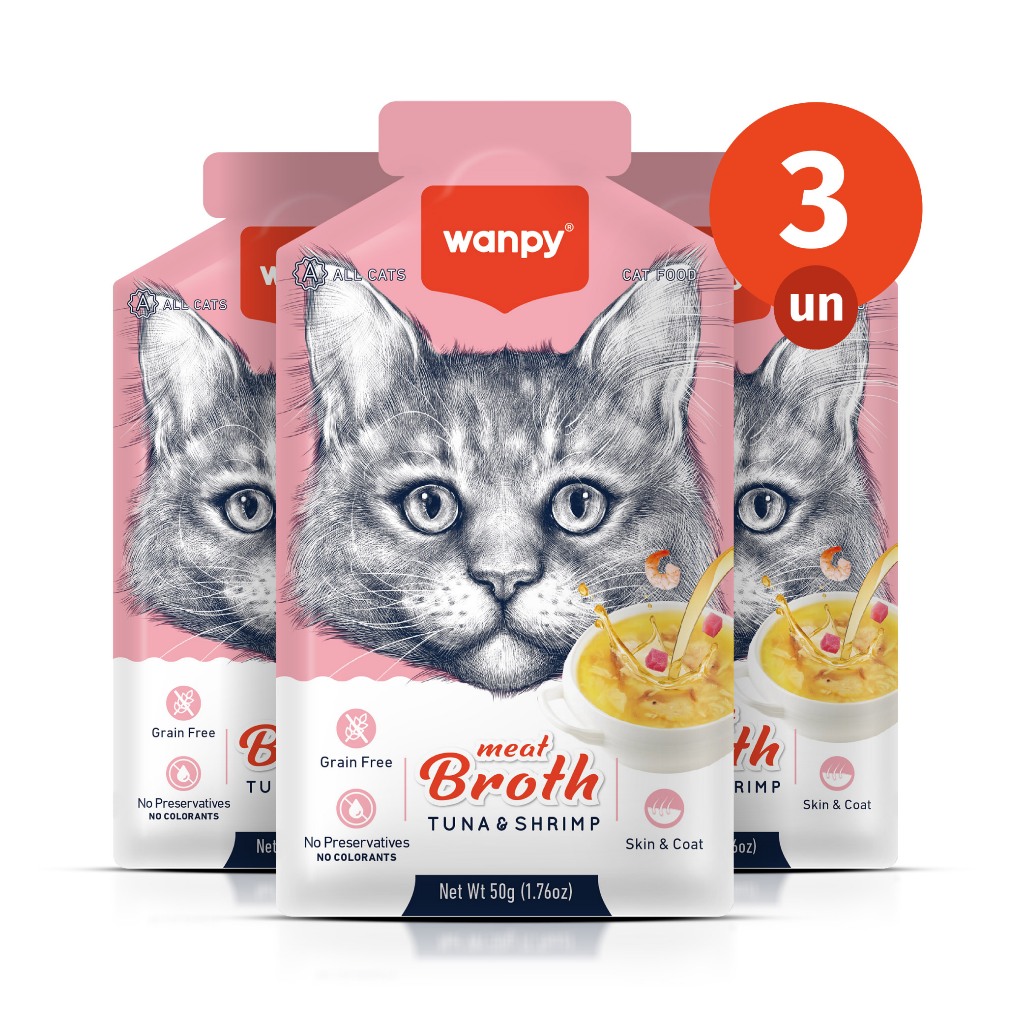 Kit 3 Truly Wanpy Petisco Sopa para Gatos Sabor Atum e Camarão 50g