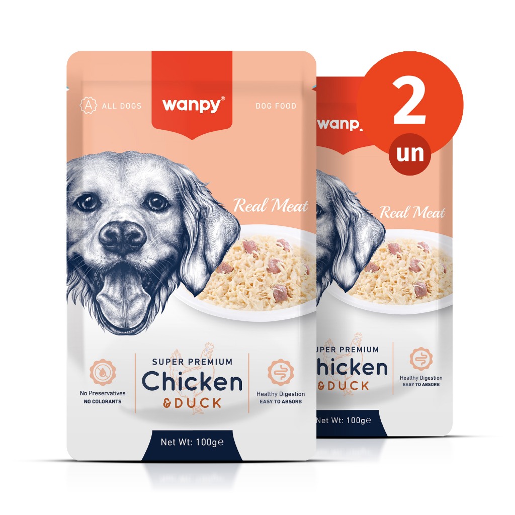Kit 2 Truly Wanpy Petisco Sachê para Cães Sabor Frango e Pato 100g