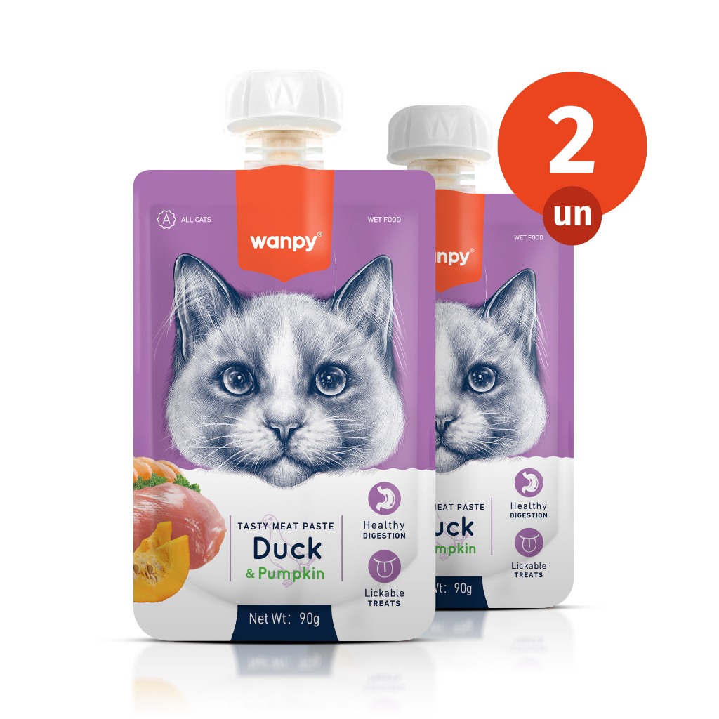 Kit 2 Truly Wanpy Petisco Creamy para Gatos Sabor Pato e Abóbora 90g