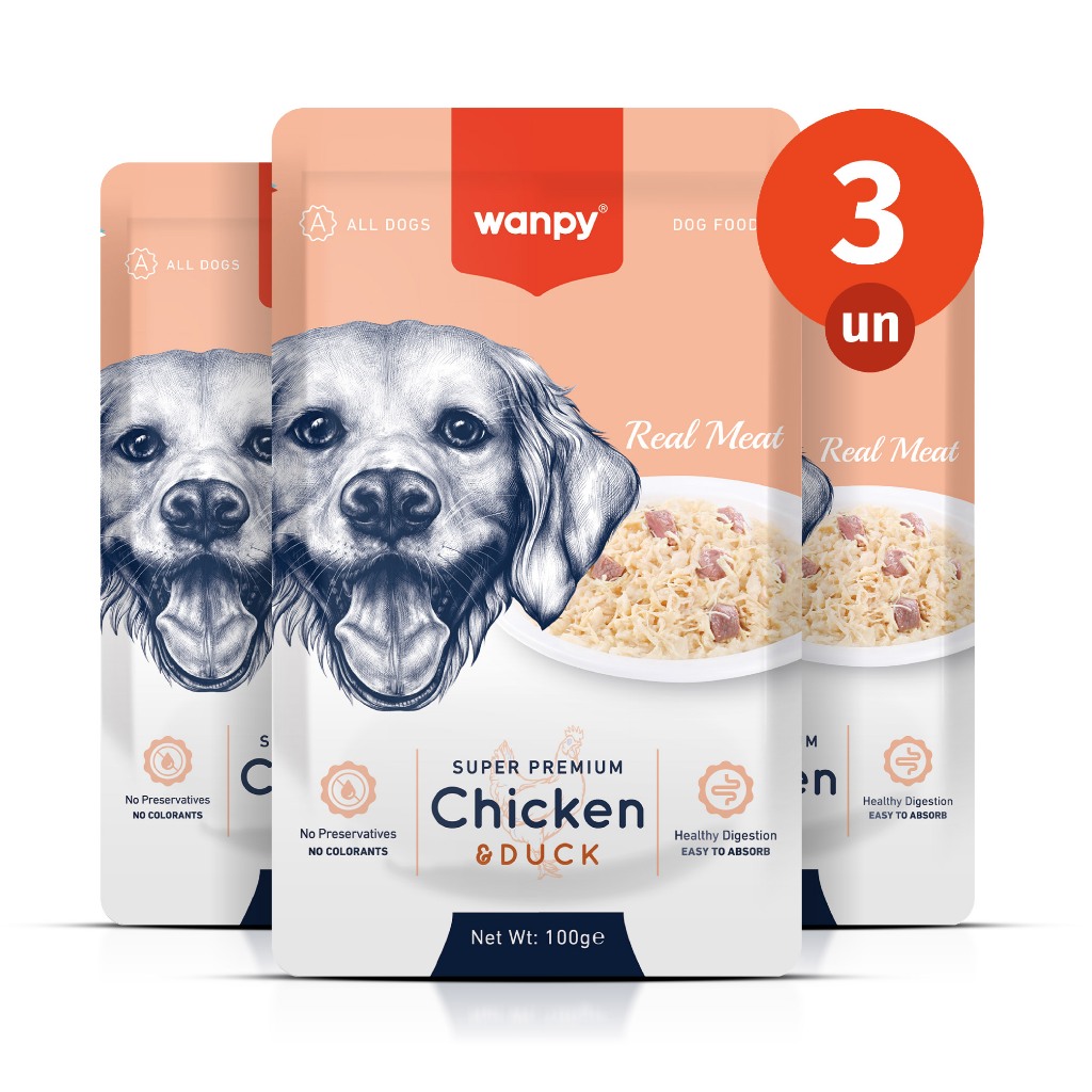 Kit 3 Truly Wanpy Petisco Sachê para Cães Sabor Frango e Pato 100g