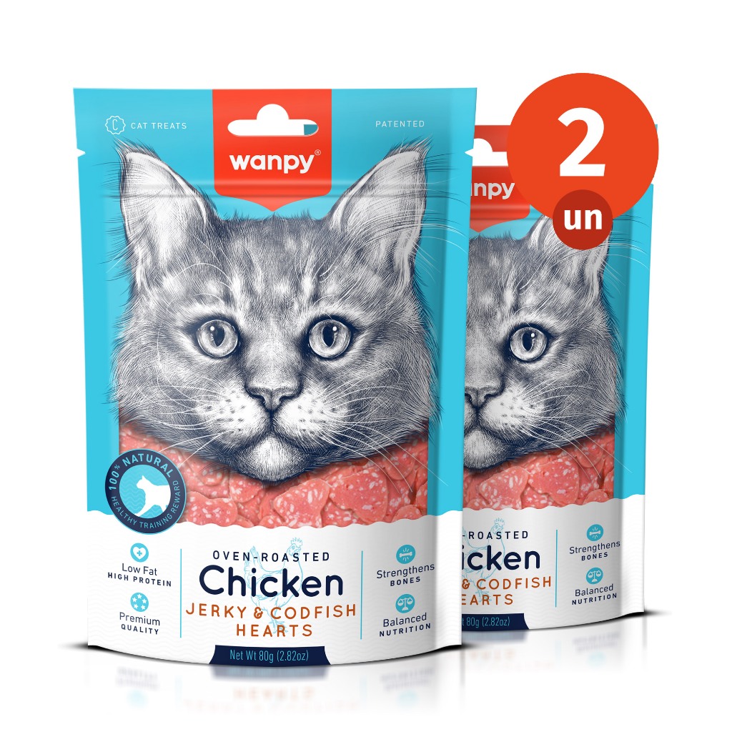 Kit 2 Truly Wanpy Petisco para Gatos Mini Corações de Frango e Peixe 80g