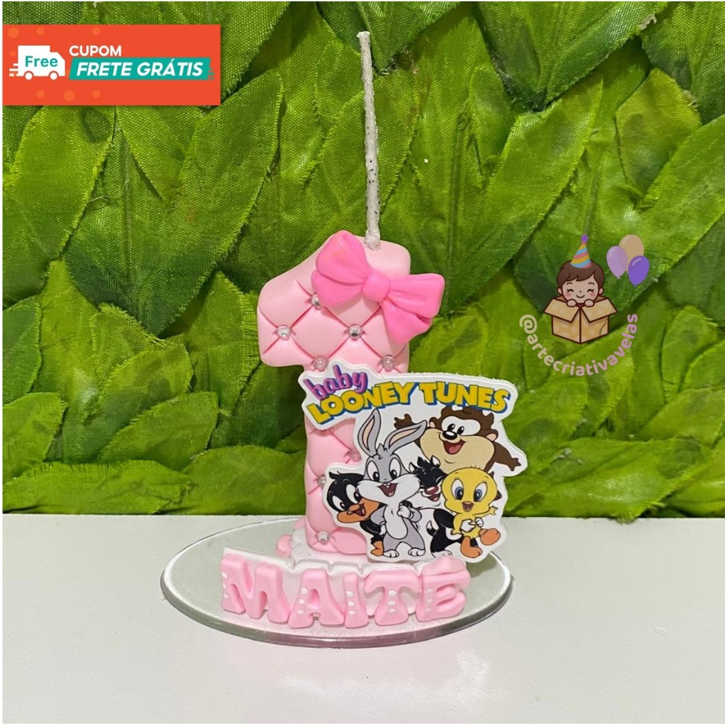 Vela personalizada Topo de bolo Baby Looney Tunes Biscuit infantil