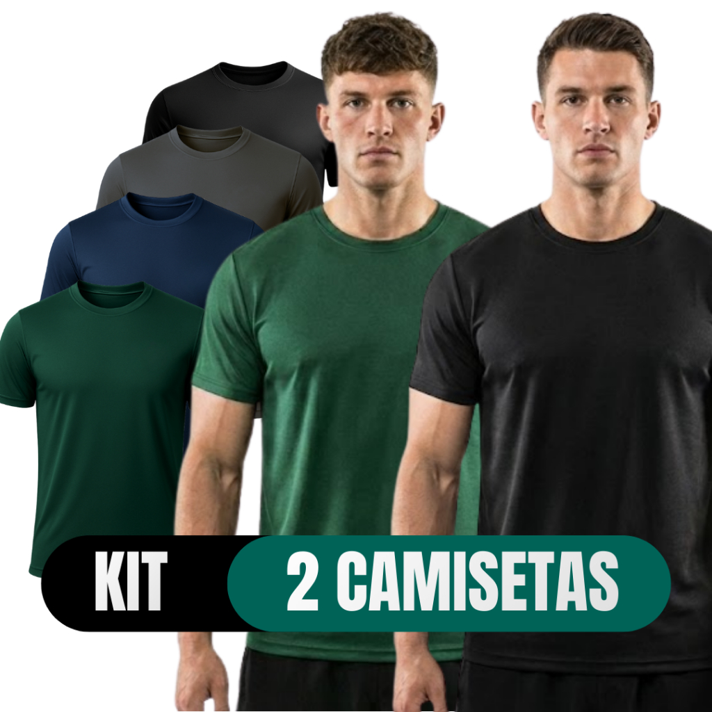 Kit 2 Camisetas Masculina Dry Fit Básica Slim Fit com proteção UV para Treino e Dia a Dia ( ver kits ) em Oferta na Shopee