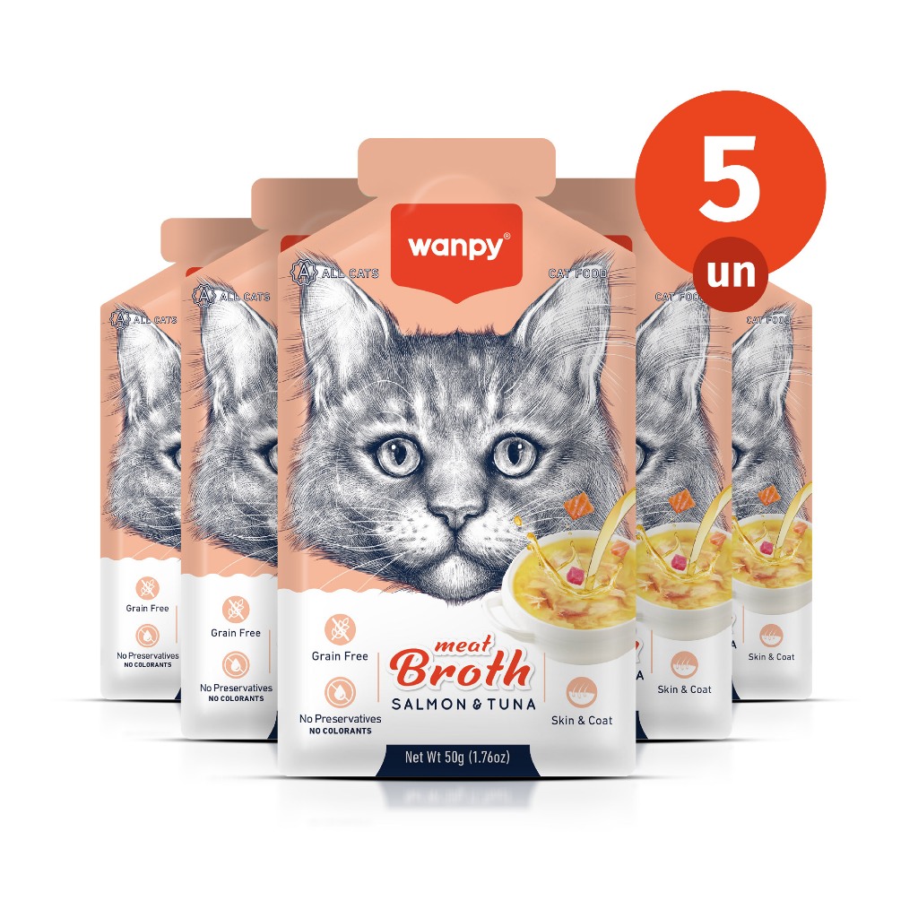 Kit 5 Truly Wanpy Petisco Sopa para Gatos Sabor Salmão e Atum 50g