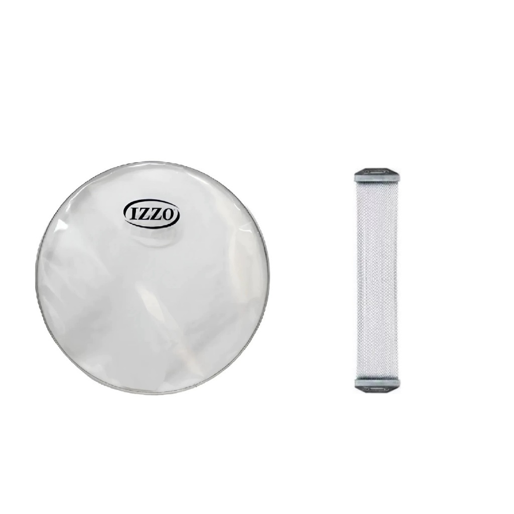 Kit 01 Pele 14" Resposta Caixa Tarol Surdo Transparente Izzo + 01 Esteira 24 Fios 14"