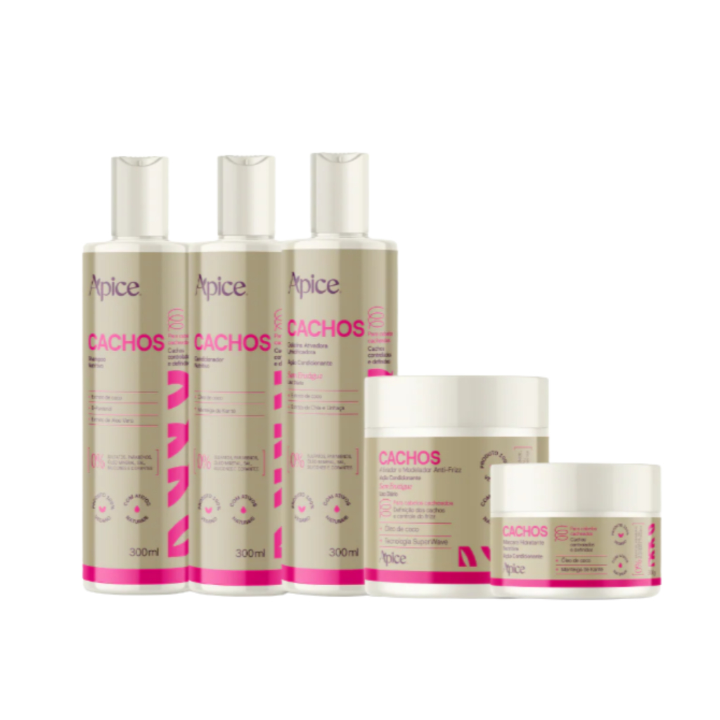 Kit 5 Cachos shampoo gelatina cond máscara ativador Apice