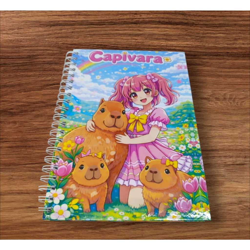 Caderno Escolar Capivara Anime com Adesivos capa dura 96 folhas 20x2735cm COD. 59
