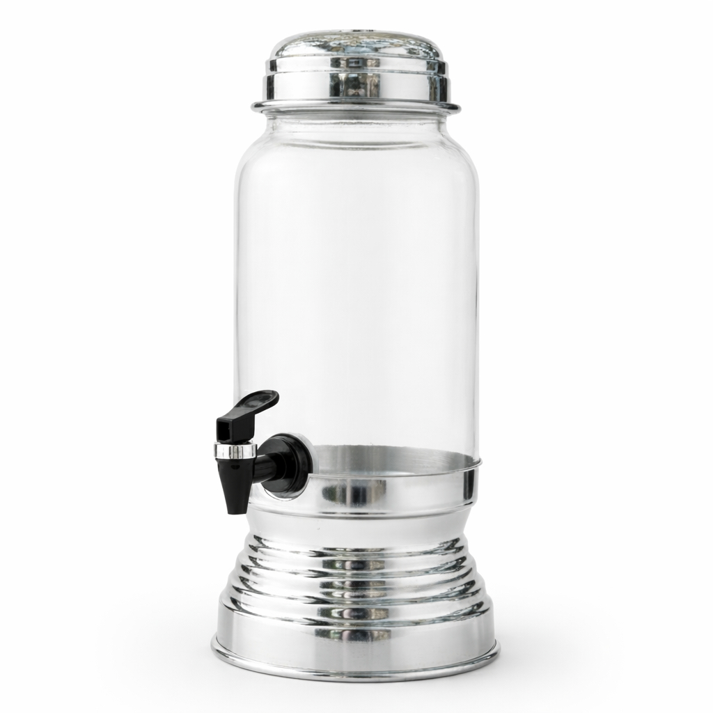 Suqueira De Vidro 3 Litros Base Aluminio Suco Bebidas Cozinha Decoração Festa Verão Calor