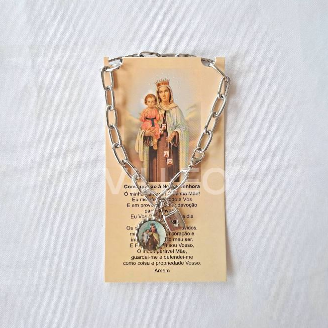 Pulseira Cadeia de Consagração com medalha de Nossa Senhora do Carmo em inox com oração em Oferta na Shopee