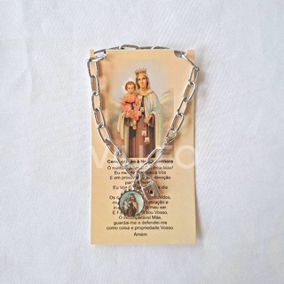 Pulseira Cadeia de Consagração com medalha de Nossa Senhora do Carmo em inox com oração em Oferta na Shopee