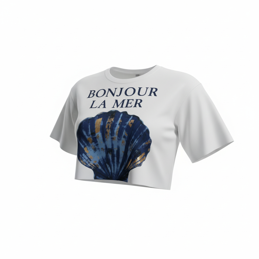 Camiseta C Feminina Bonjour La Mer T-Shirt Estampada Concha Algodão TAMANHO (M) GRANDE