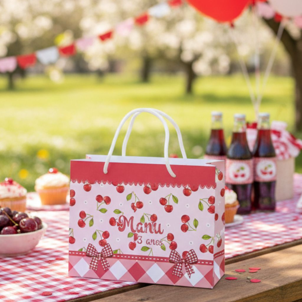 Sacolinha personalizada Tema: CEREJINHA| PEGUE E MONTE | Personalizados lembrancinhas mimos