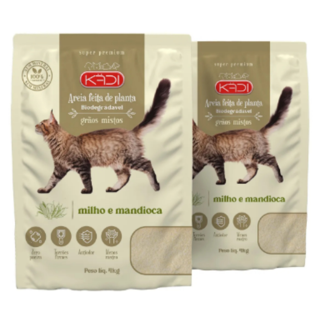 Kit 2 unidades Areia Higiênica Kadi Gatos Grãos Mistos 4kg cada em Oferta na Shopee